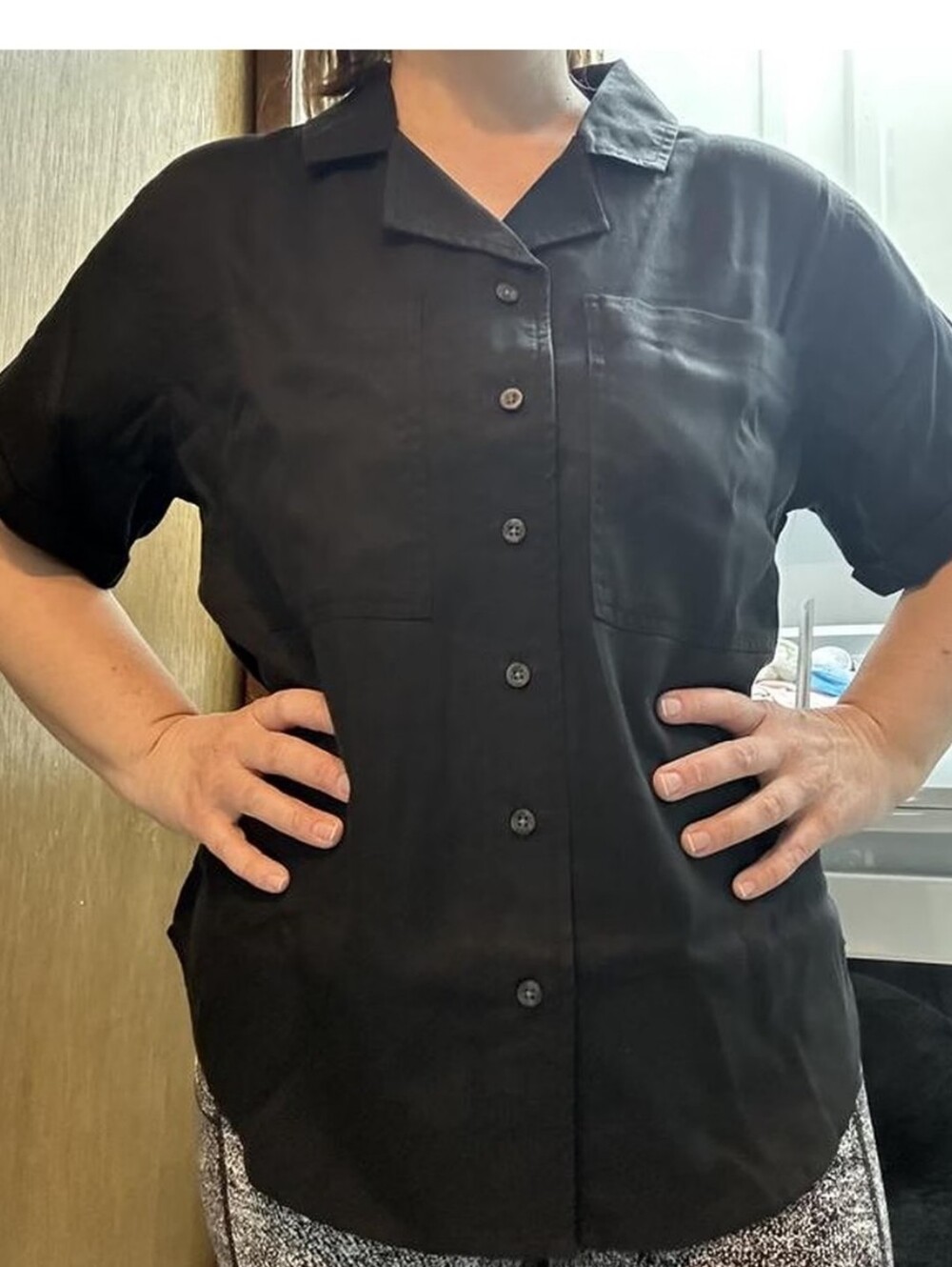 Button-Front Short Sleeve Utility Tencel Camp Shirt in Black Sm, Med, Lg & XL